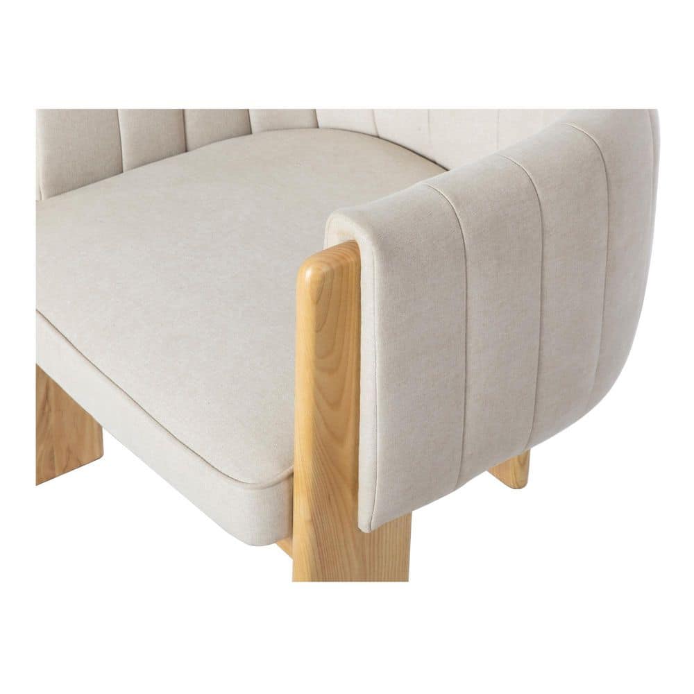 Beige Polyester Upholstered Barrel Chair with Natural Wood Frame