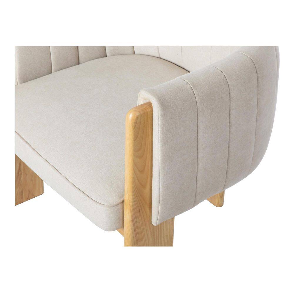 Beige Polyester Upholstered Barrel Chair with Natural Wood Frame