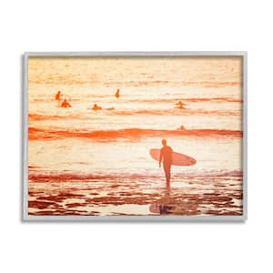 Surfing Sunset Beach Shore Design by Igor Vitomirov Framed Nature Art Print 30 in. x 24 in.