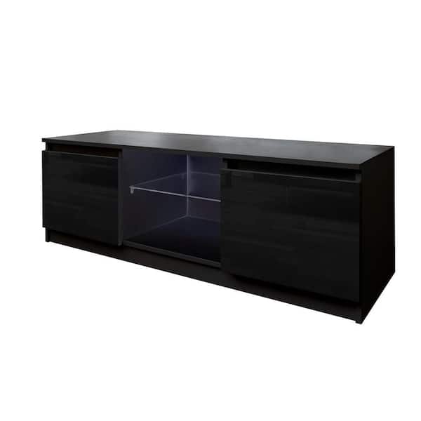 wetiny 15.75 in. Black TV Stand with 2-Drawers Fits TV's up to 55 in. with LED