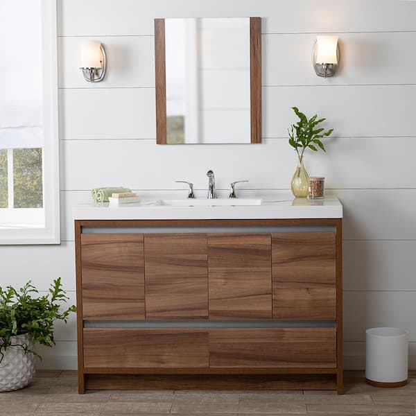 Home Decorators Collection Oakes 49 in. W x 19 in. D x 34 in. H Single Sink Freestanding Bath Vanity in Caramel Mist with White Cultured Marble Top