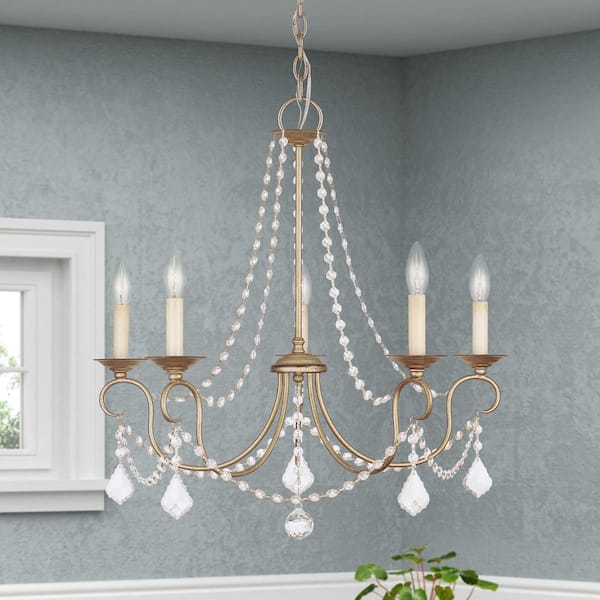 AVIANCE LIGHTING Dorrance 5-Light Hand Painted Antique Silver Leaf Chandelier