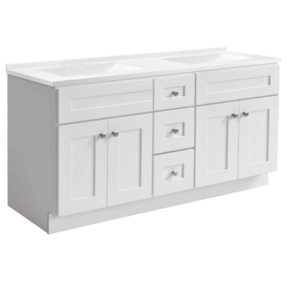 Brookings 61 in. W. x 22 in. D Bath Vanity White Cultured Marble Vanity Top