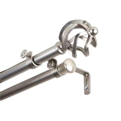 Rod Desyne 28 in. - 48 in. Double Curtain Rod in Satin Nickel with Finial