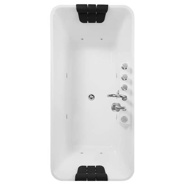 Luxury 59 in. Center Drain Acrylic Freestanding Flatbottom Whirlpool Bathtub in White with Faucet