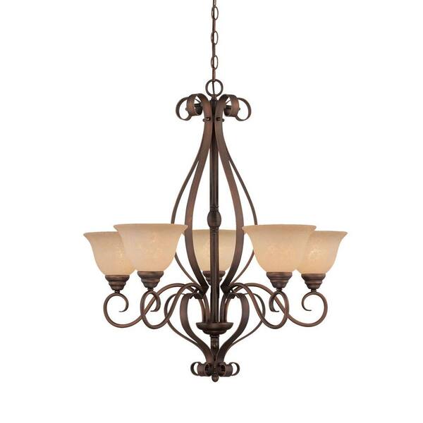 Millennium Lighting 5-Light Rubbed Bronze Chandelier with Turinian Scavo Glass