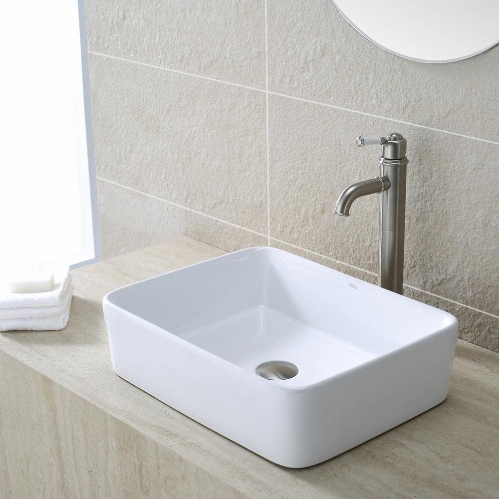 White Ceramic Rectangular Vessel Bathroom Sink