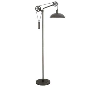 Neo 72 in. Aged Steel Floor Lamp with Spoke Wheel Pulley System