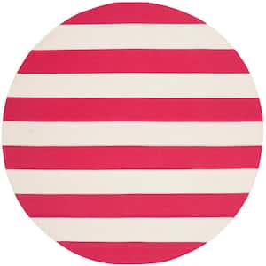 Montauk Red/Ivory 6 ft. x 6 ft. Round Striped Area Rug