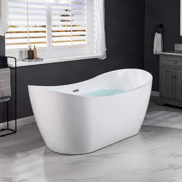 TAOZI 71 in. Acrylic FlatBottom Double Slipper Bathtub with Polished Chrome Overflow and Drain Included in White