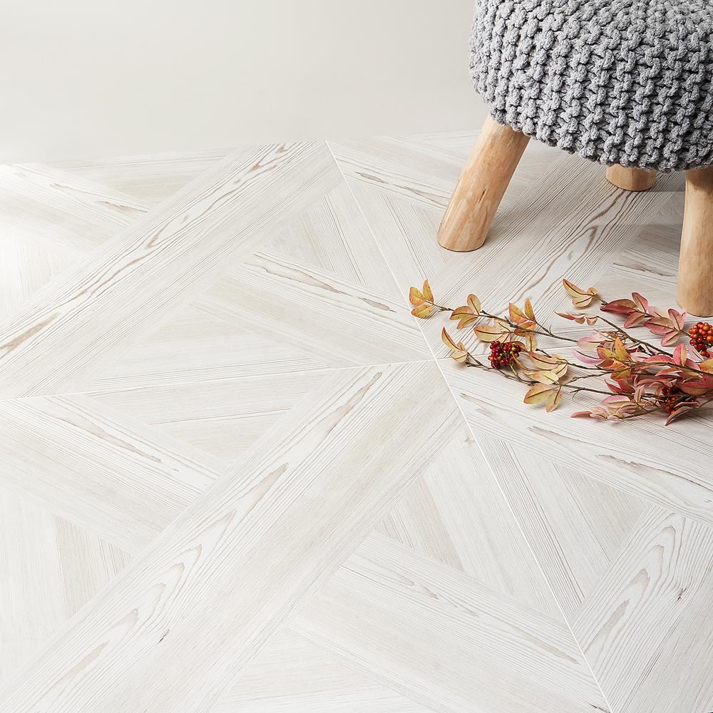 Large Format White Porcelain Wood Look Floor Tile