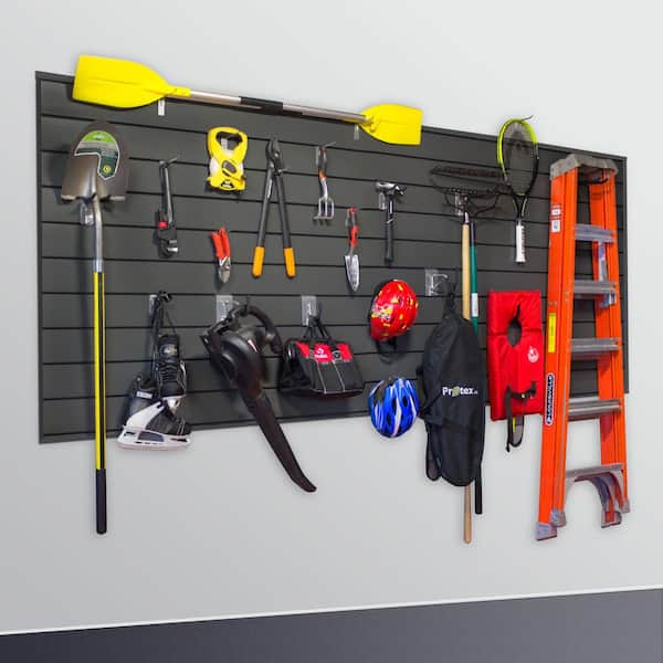 PVC Slatwall 8 ft. x 4 ft. Charcoal Hook Kit Bundle (20-Piece)