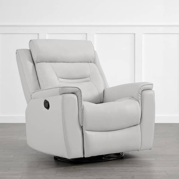 Barnabas Ivory Leather Swivel Rocker Manual Recliner with Extra Large Footrest for Living Room and Bedroom