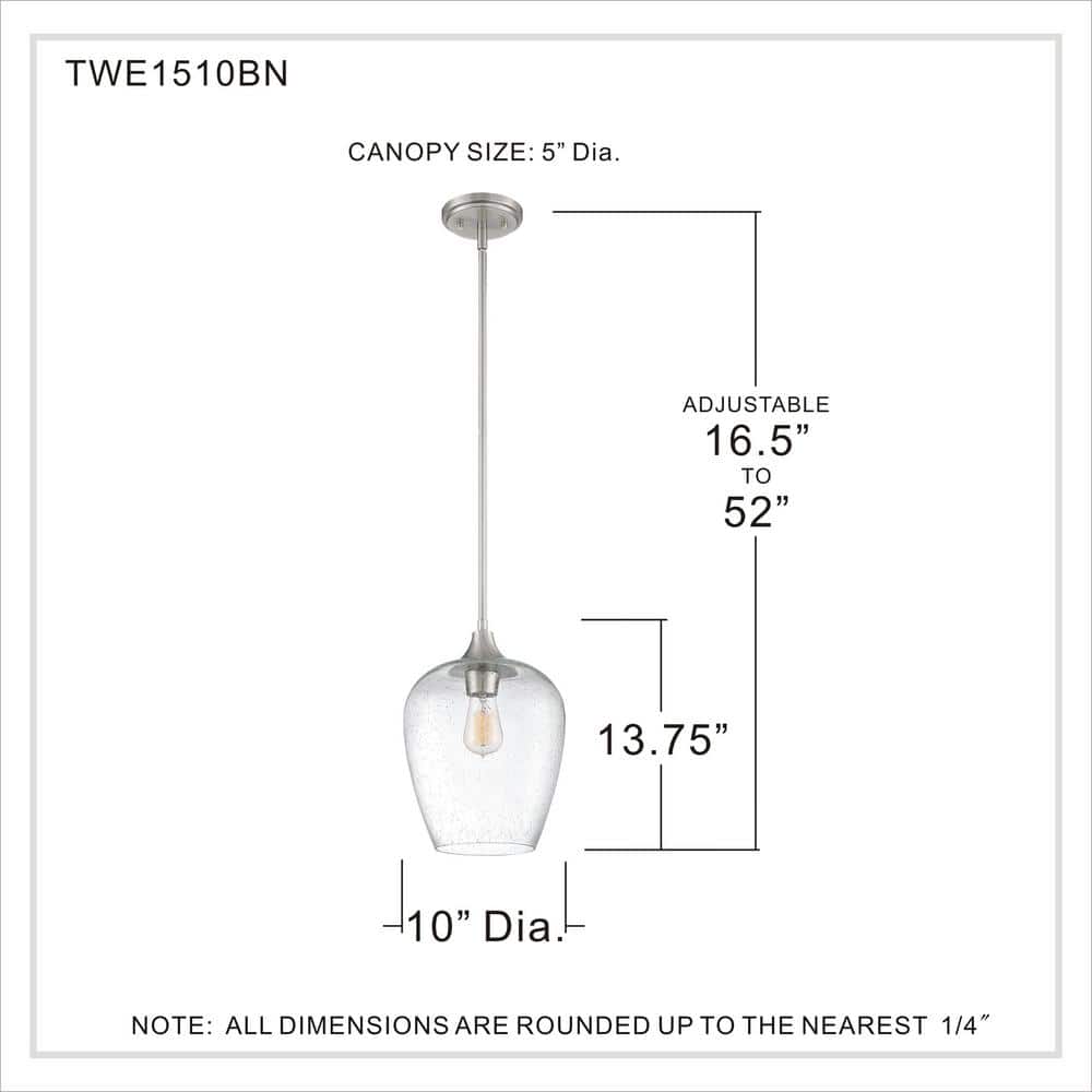 Transitional Seeded Glass Mini Pendant with Brushed Nickel Finish