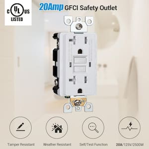 20A GFCI Outlet Receptacle Self-Test 2-Pack with LED Indicator, Wall plate Included, White