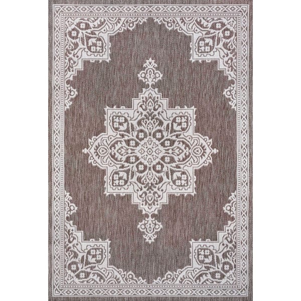 Arden Vintage Casual Medallion Light Brown/Cream 8 ft. x 10 ft. Indoor/Outdoor Area Rug