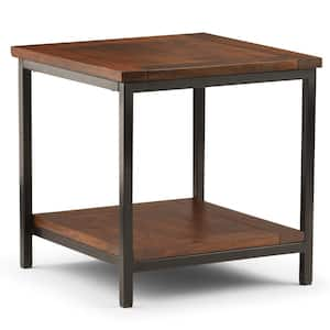 Skyler SOLID MANGO WOOD and Metal 22 in. Wide Square Industrial End Side Table in Dark Cognac Brown