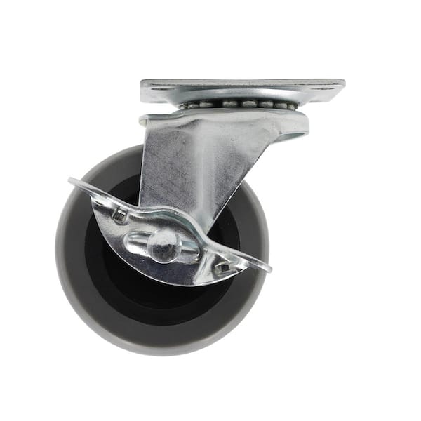 Everbilt 3 in. Medium Duty Gray TPR Swivel Plate Caster with Brake 175 lbs. Weight Rating