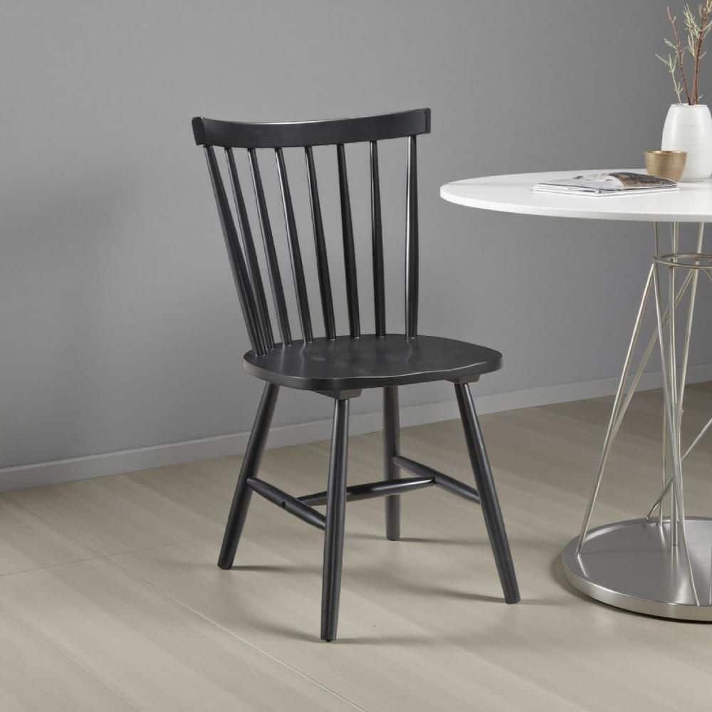 Benjara Halie Black Wood with Slat back Dining Side Chair Set of 2