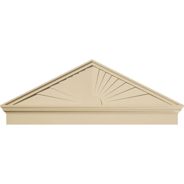 Ekena Millwork 52 in. W x 19-7/8 in. H x 2-3/4 in. P Pitch 6/12 Peaked Cap Sunburst Signature Urethane Combination Pediment Primed Tan