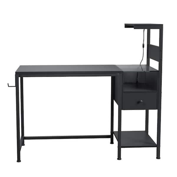 maocao hoom 47 in. Black Home Office Retangular Desk Computer Desk Writing Desk with Shelves