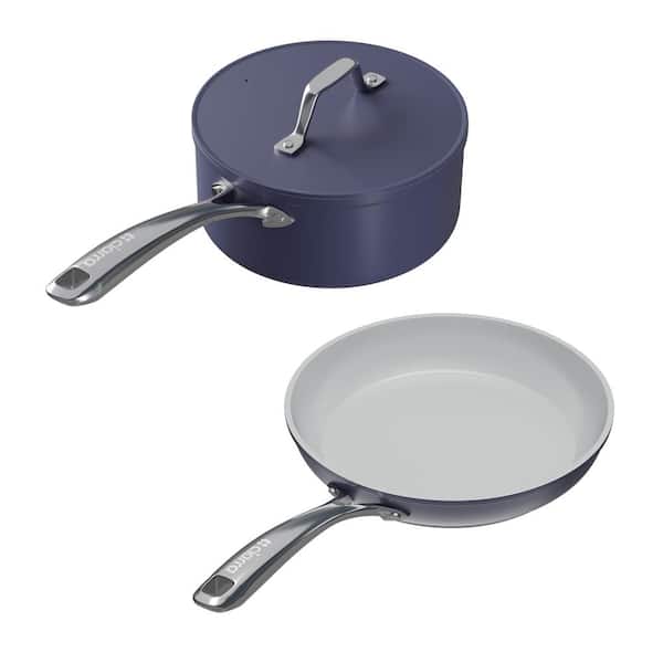 JEREMY CASS 3-Piece Ceramic Nonstick Cookware Set in Dark Blue, Frying Pan, Sauce Pan