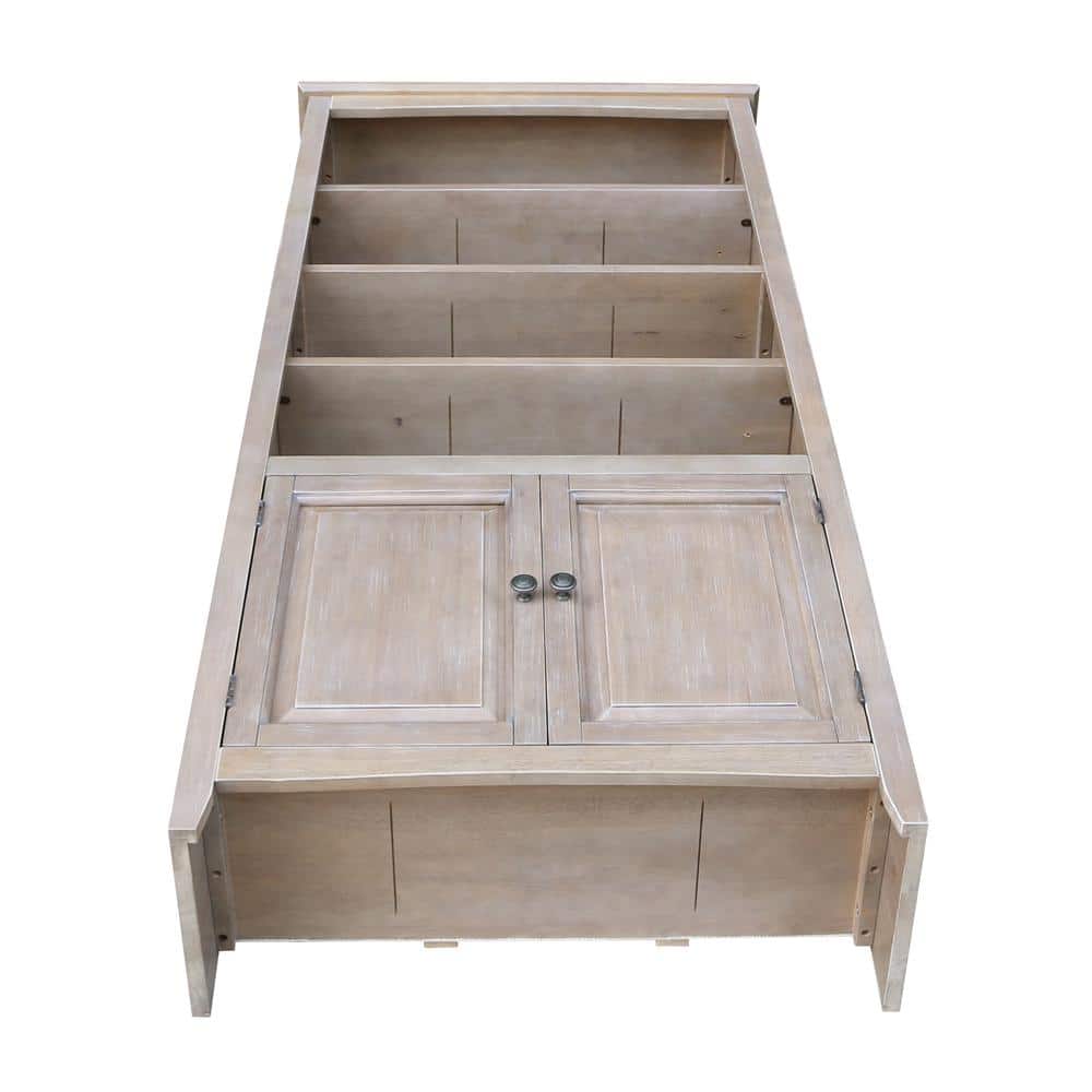 Washed Gray Taupe 72" Solid Wood Bookcase with Doors