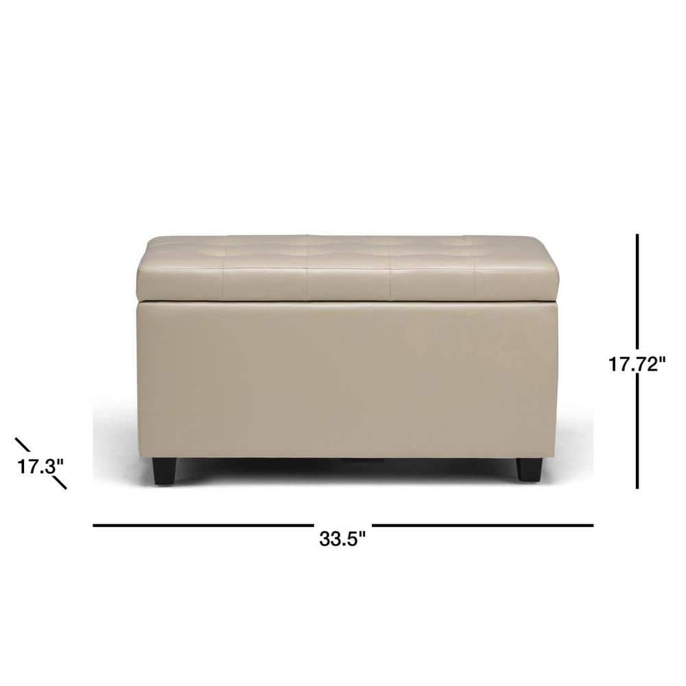 Cosmopolitan Satin Cream Tufted Faux Leather Storage Ottoman