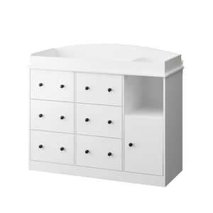 White 6-Drawers 47.2 in. W Wooden Kids Dresser, Chest, Changing Table with Open Shelf, Drawers and with Door Cabinet