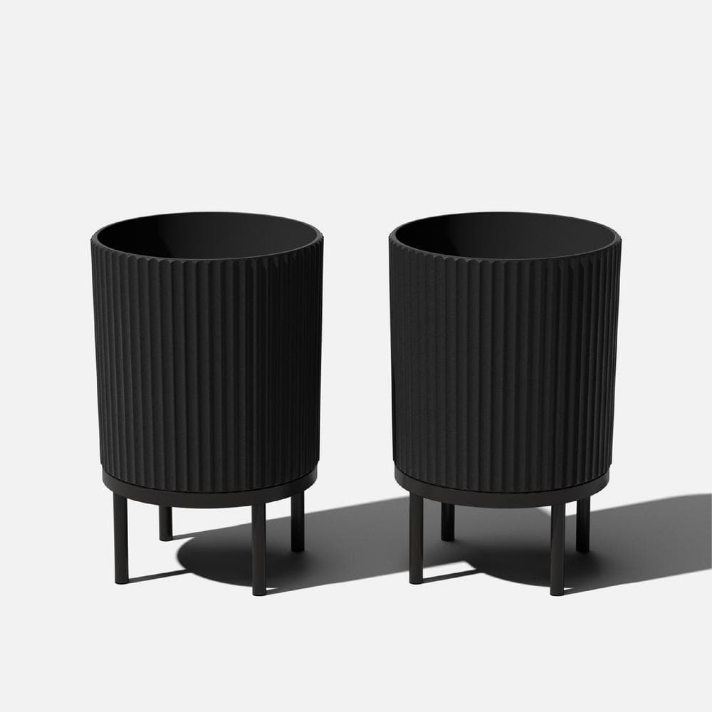 Modern Black Raised Demi Planter with Stand, 15"x22"