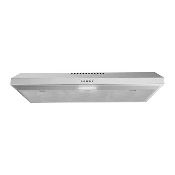 36 in. 80 CFM Lucca Convertible Under Cabinet Range Hood in Brushed Steel, Mesh Filters, Push Button Control, LED Light