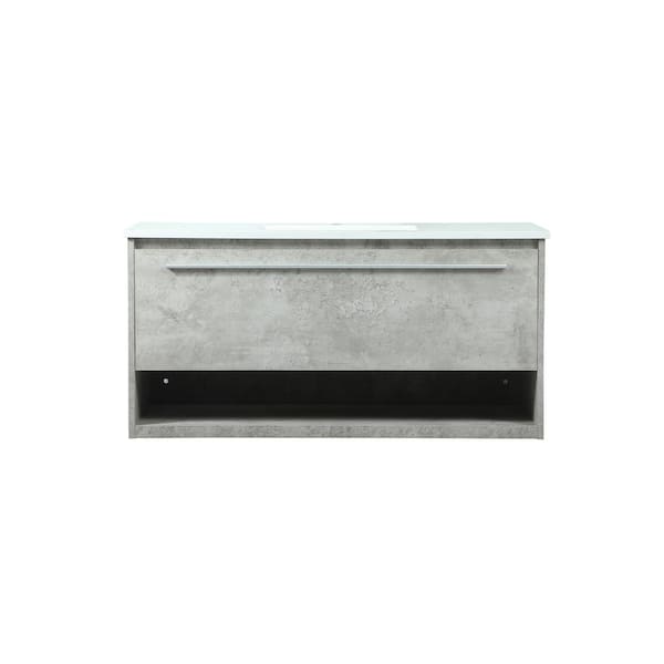 Simply Living 40 in. Single Sink Concrete Grey Bath Vanity with Ivory White Engineered Marble Top
