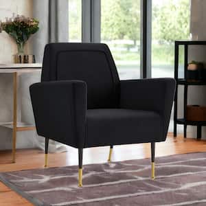 Amelia 36 in. Black and Gold Velvet Arm Chair