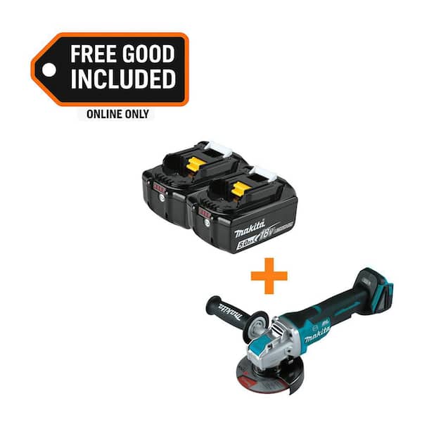 18V LXT Lithium-Ion Battery Pack 5.0 Ah with LED Charge Level (2-Pack) w/ 18V LXT Brushless 4.5 in. /5 in. Angle Grinder