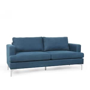 Cadyn 75 in. Wide Navy Blue and Silver 3-Seat Square Arm Straight Fabric Sofa