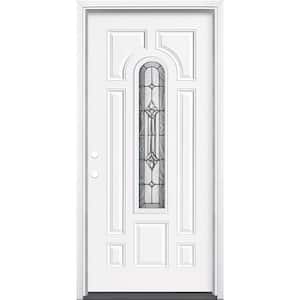 36 in. x 80 in. Providence Center Arch Right-Hand Inswing Primed Steel Prehung Front Door with Brickmold, Vinyl Frame