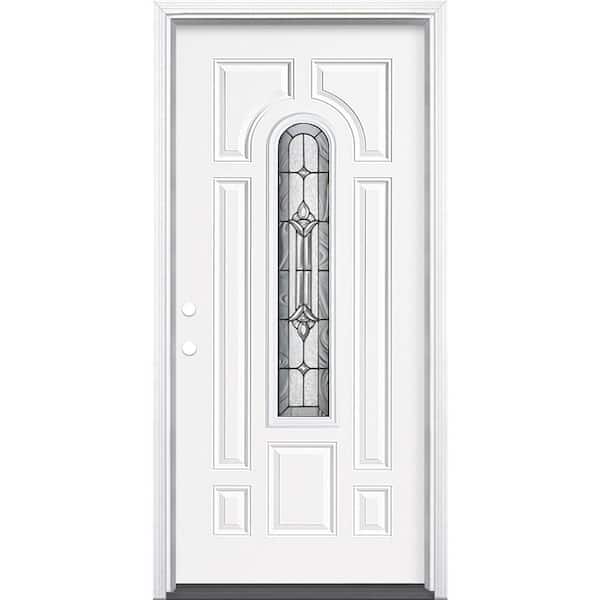 Masonite 36 in. x 80 in. Providence Center Arch Right-Hand Inswing Primed Steel Prehung Front Door with Brickmold, Vinyl Frame