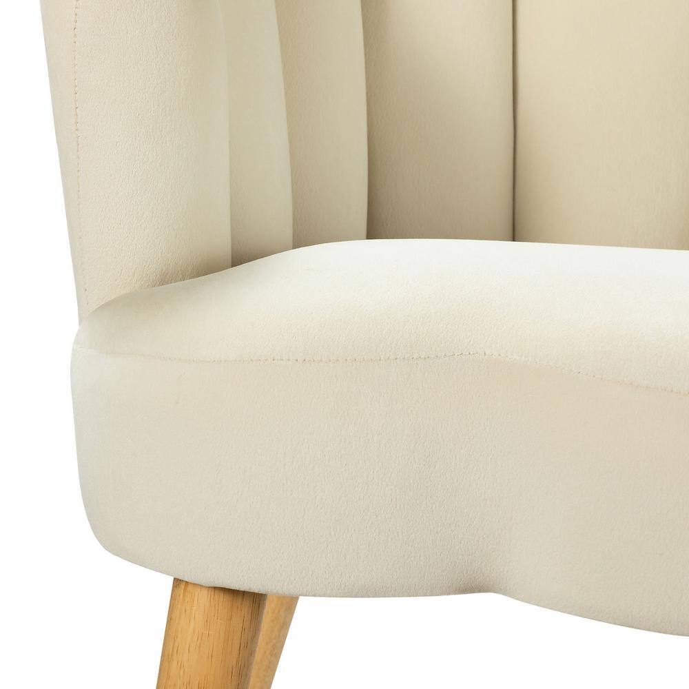 Ivory Velvet Barrel Accent Chair with Tufted Manufactured Wood Frame