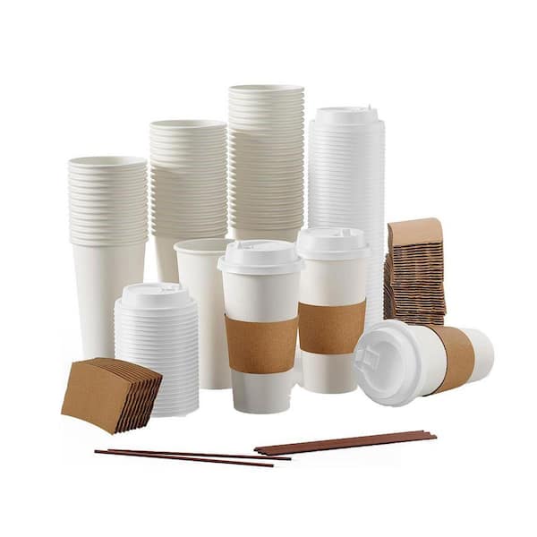 3.5 in. White Multicolor Disposable Paper Cup Coffee Cup with Lids Sleeves Stirrers (50 Per Case)