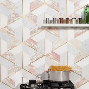 Timbira Rosa 11.81 in. x 10.23 in. Polished Marble and Brass Wall Mosaic Tile (0.83 sq. ft./Each)