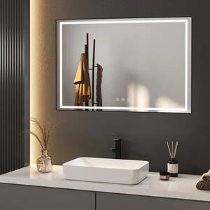 48 in. W x 36 in. H Rectangular Framed LED Antifog High Lumen Wall Mount Bathroom Vanity Mirror with Memory Function