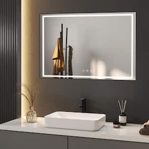 48 in. W x 36 in. H Rectangular Framed LED Antifog High Lumen Wall Mount Bathroom Vanity Mirror with Memory Function