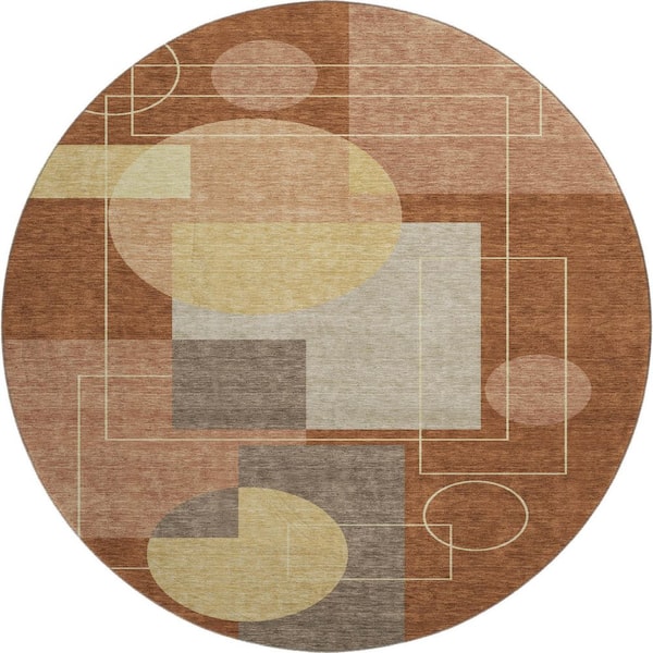 Mayfield Premium Machine Washable Abstract AMF2500 Paprika 8 ft. x 8 ft. Round Rug