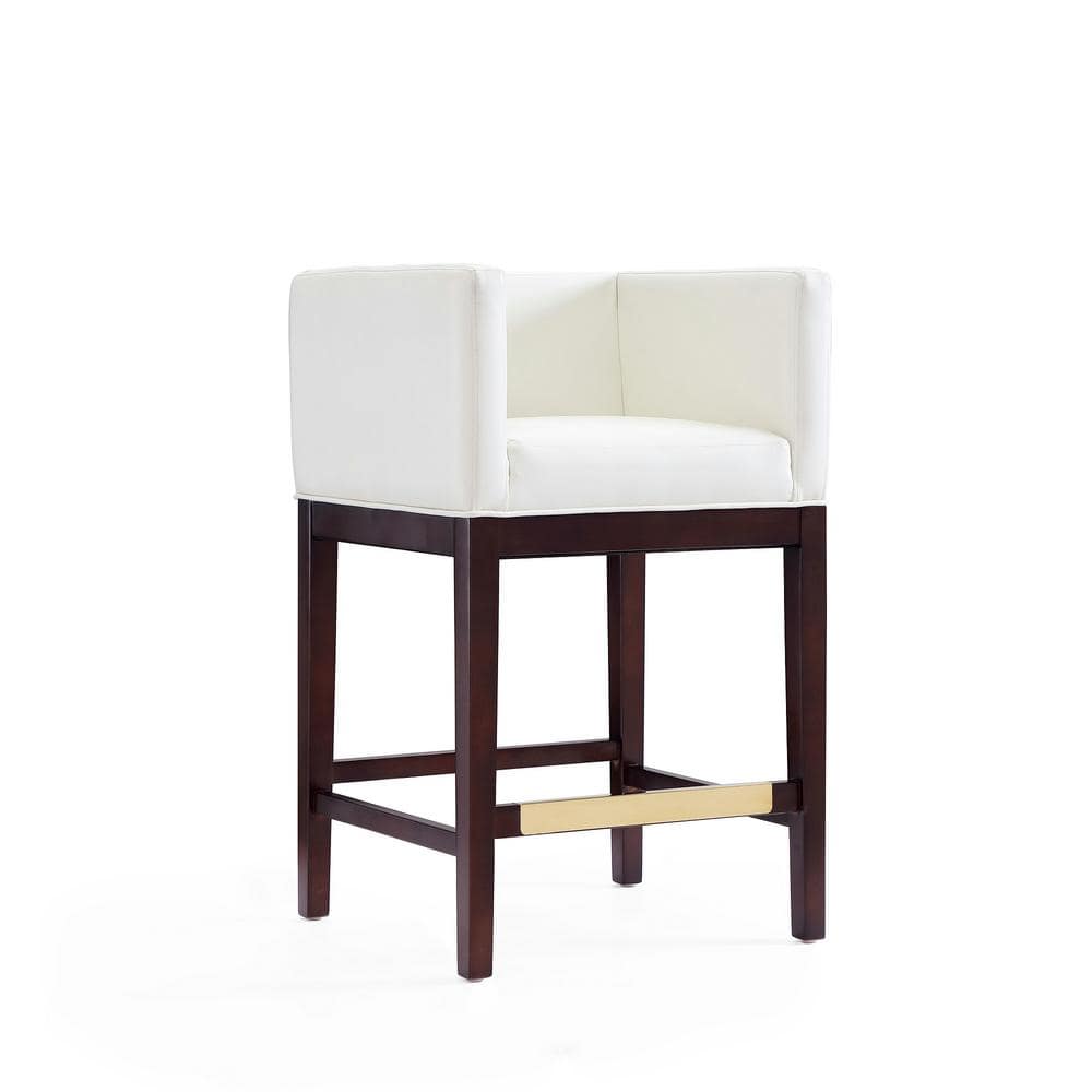 Kingsley 34" Ivory and Dark Walnut Leather Counter Stools, Set of 2