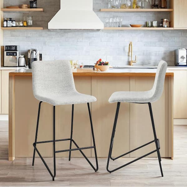 Spruce & Spring Olive 27.2 in. White Low Back Metal Frame Counter Height Bar Stool with Faux Leather Seat (Set of 2)
