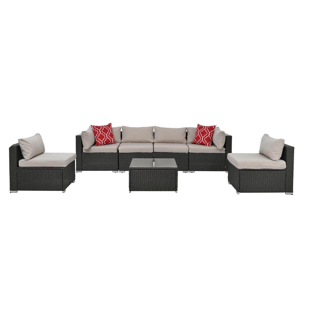 7-Piece Wicker Outdoor Sectional Sofa Set, Patio Conversation Set with Wate