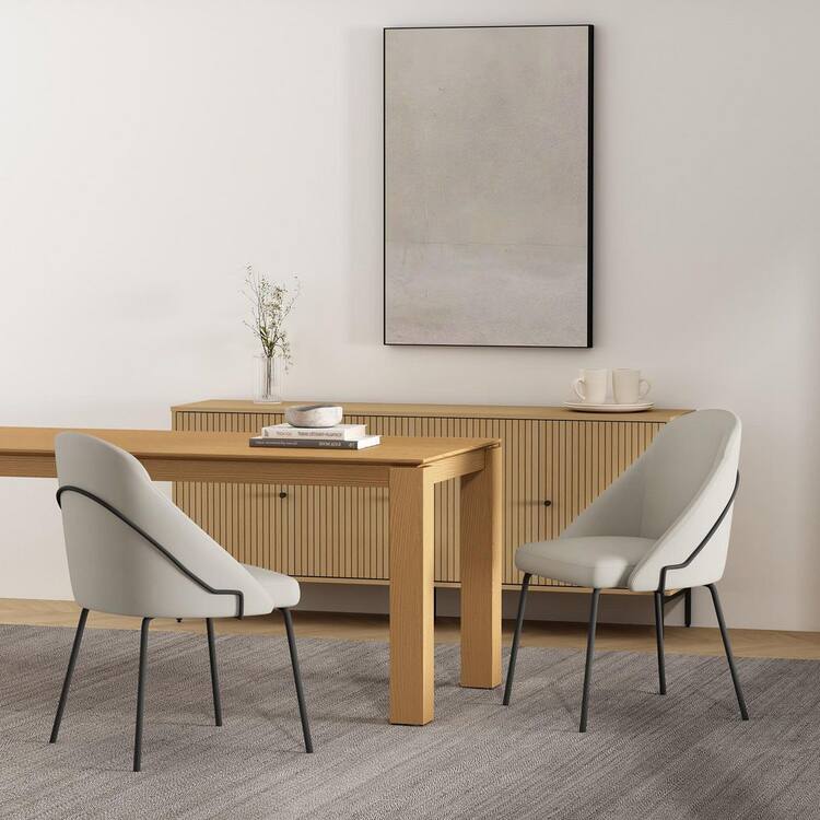 Manhattan Comfort Gracie Modern Stone and Black Faux Leather Upholstered Dining Side Chair with Steel Legs (Set of 2)