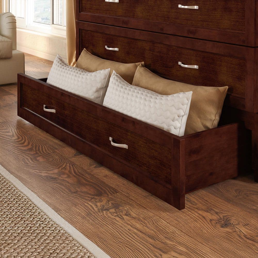 Walnut Full Murphy Bed Chest with Storage Drawer