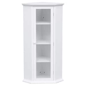 16.54 in. W x 16.54 in. D x 42.32 in. H White Freestanding Bathroom Linen Cabinet Corner Storage Cabinet with Glass Door