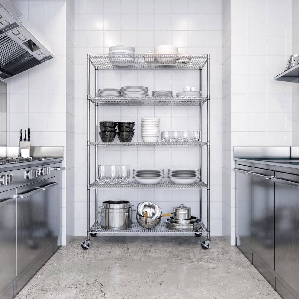 UltraDurable 5-Tier Chrome Steel Wire Shelving, 48" x 24" x 72"
